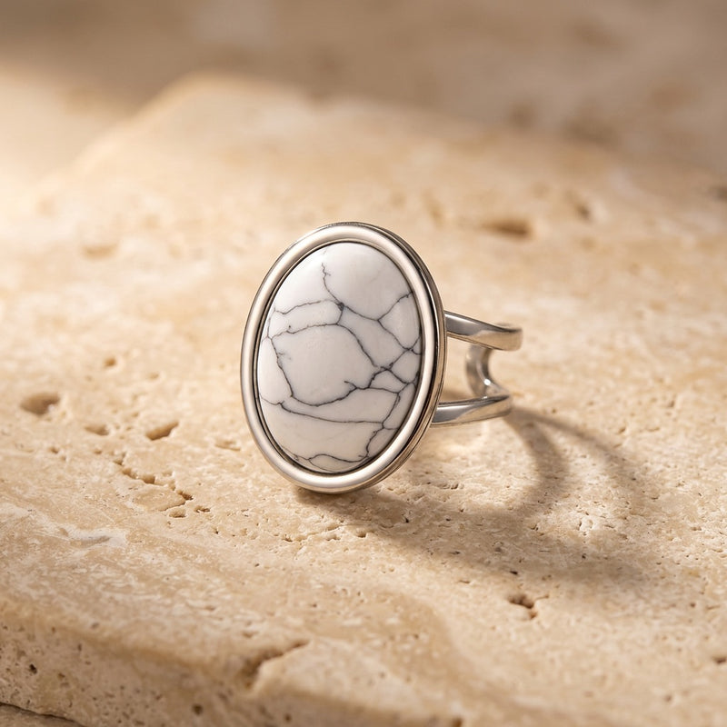 Howlite Stone Adjustable Ring “Winter Aura”