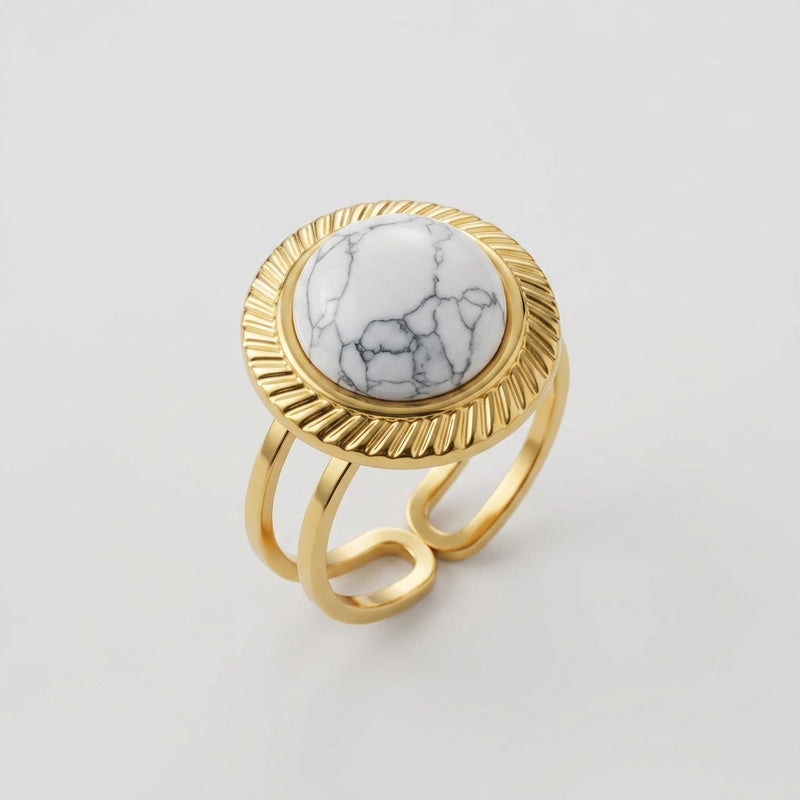 White Howlite Stone Adjustable Ring “Calyra”