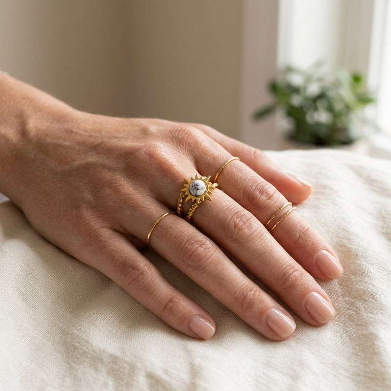 Howlite Stone Adjustable Ring “Dione”