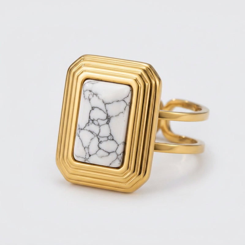 Howlite Stone Adjustable Ring "Solveig"