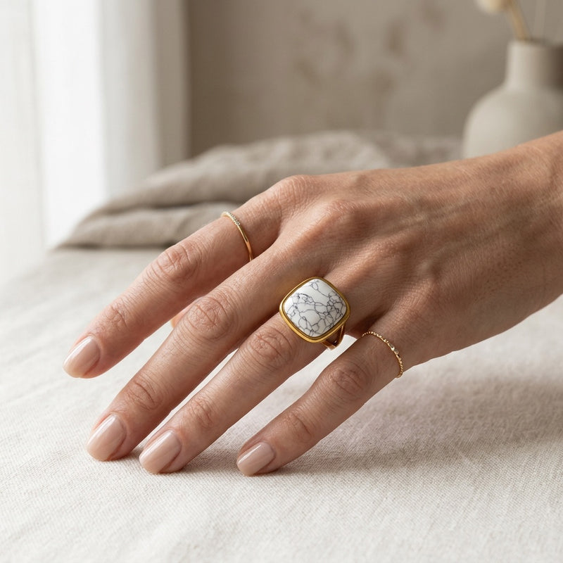 Howlite Stone Adjustable Ring "Liora"