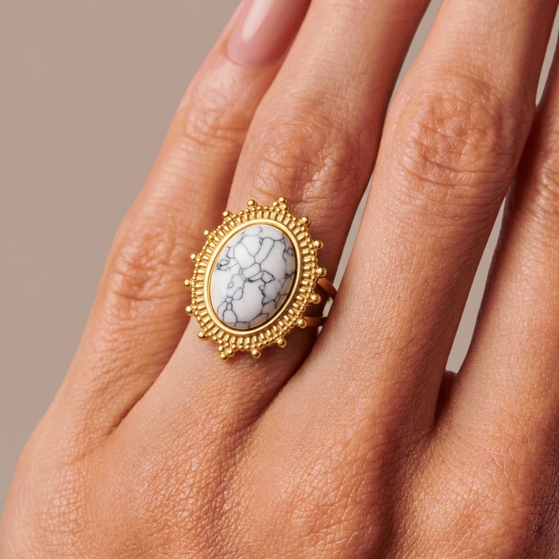 White Howlite Stone Adjustable Ring “Seraya”