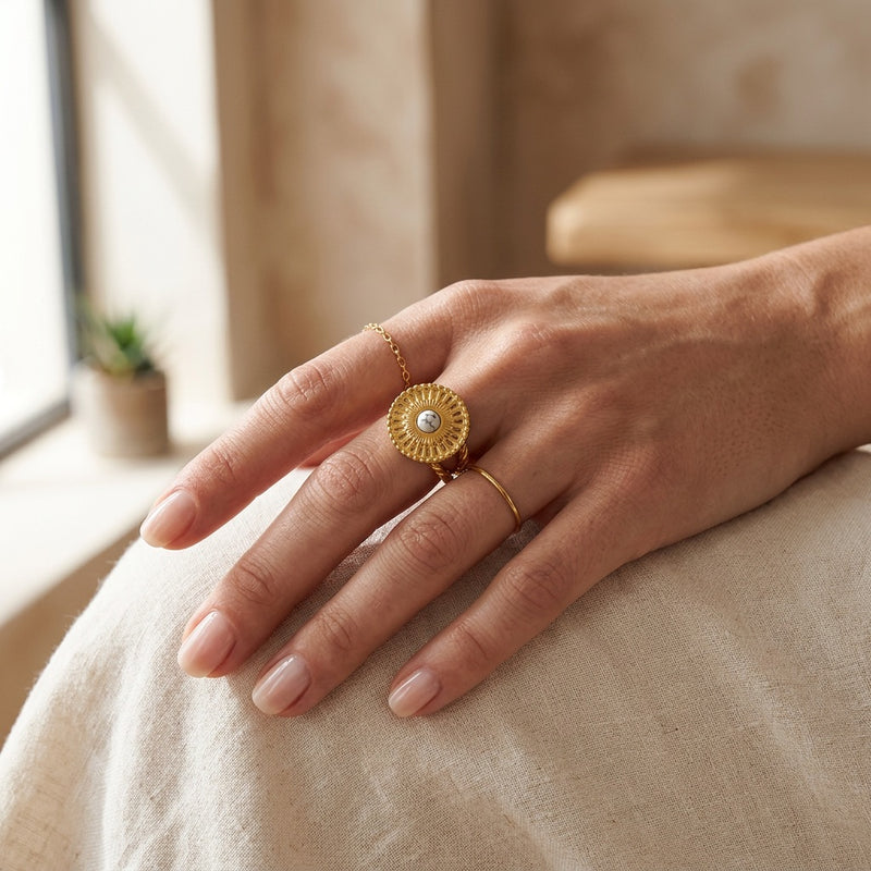 Howlite Stone Adjustable Ring “Eira”