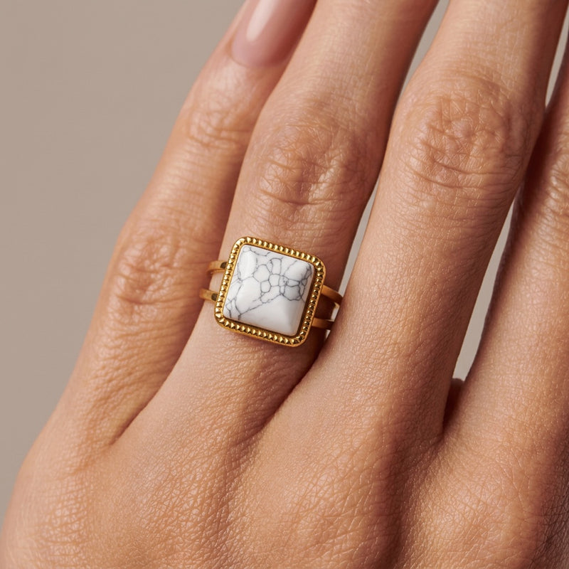 White Howlite Stone Adjustable Ring “Althea”