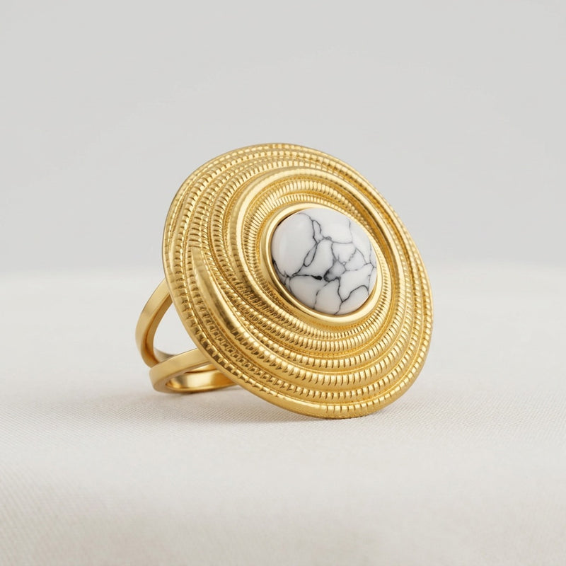 Howlite Stone Adjustable Ring "Elaryon"