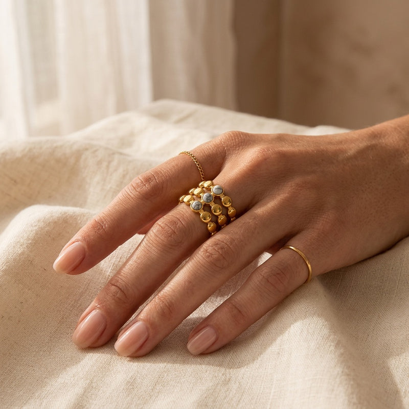 Howlite Stone Adjustable Ring “Lina Tria”