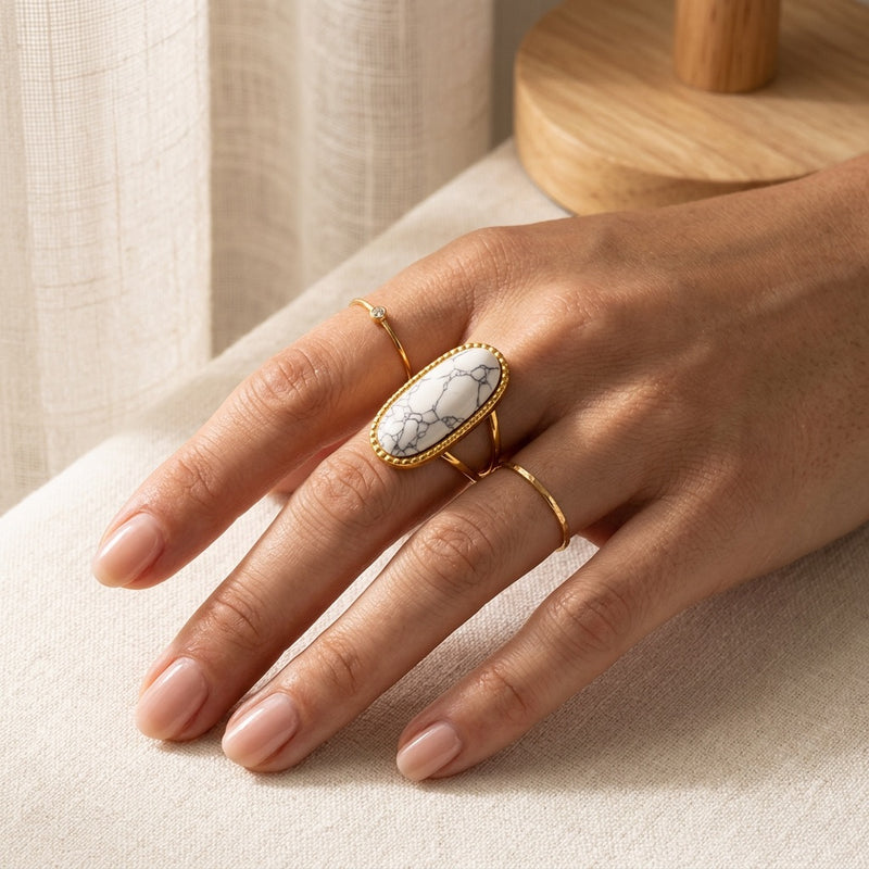 Howlite Stone Adjustable Ring “Noelya”