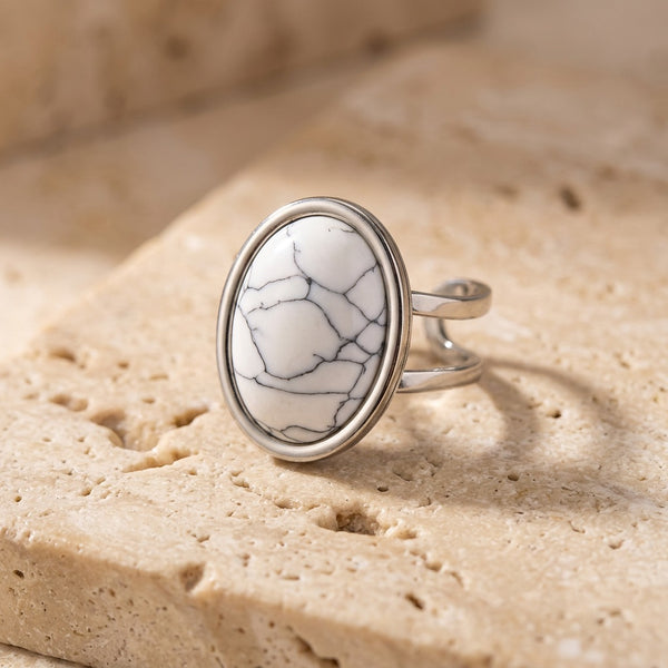 Howlite Stone Adjustable Ring “Winter Aura”
