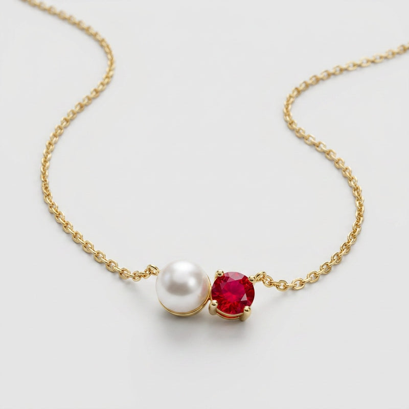 Ruby and Pearl Necklace “Serenza”