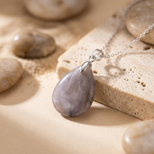 Labradorite Stone Necklace “Perle Grise”