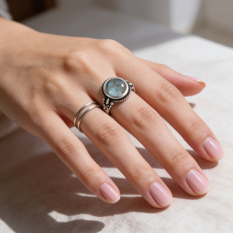 Labradorite Stone Ring "Moonveil Echo"