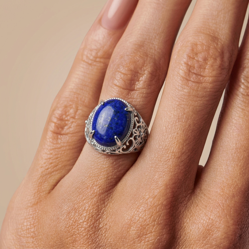 Lapis Lazuli Stone Adjustable Ring "Noctis Aura"