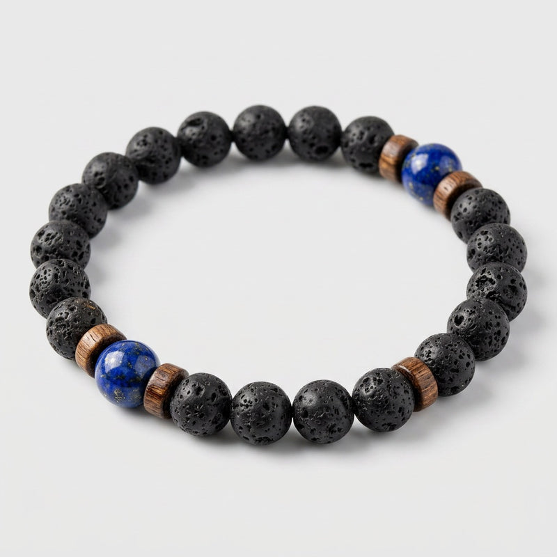 Lava Stone & Lapis Lazuli Bracelet "Falcon Veil"