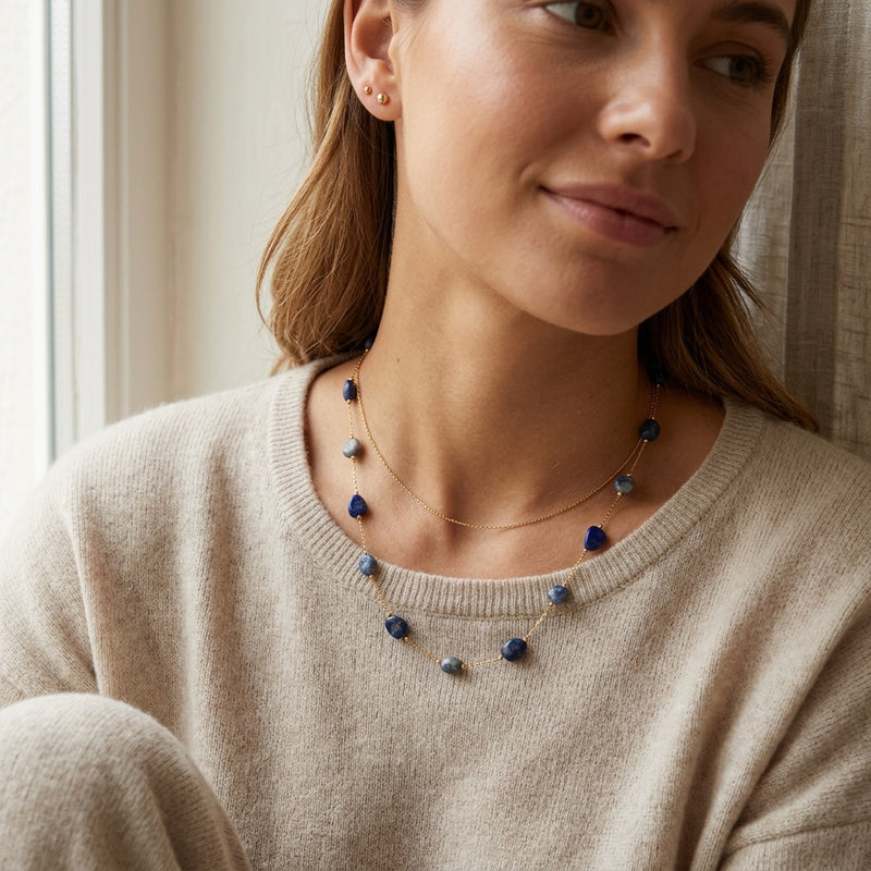 Lapis Lazuli Stone Necklace "Celestia Drift"