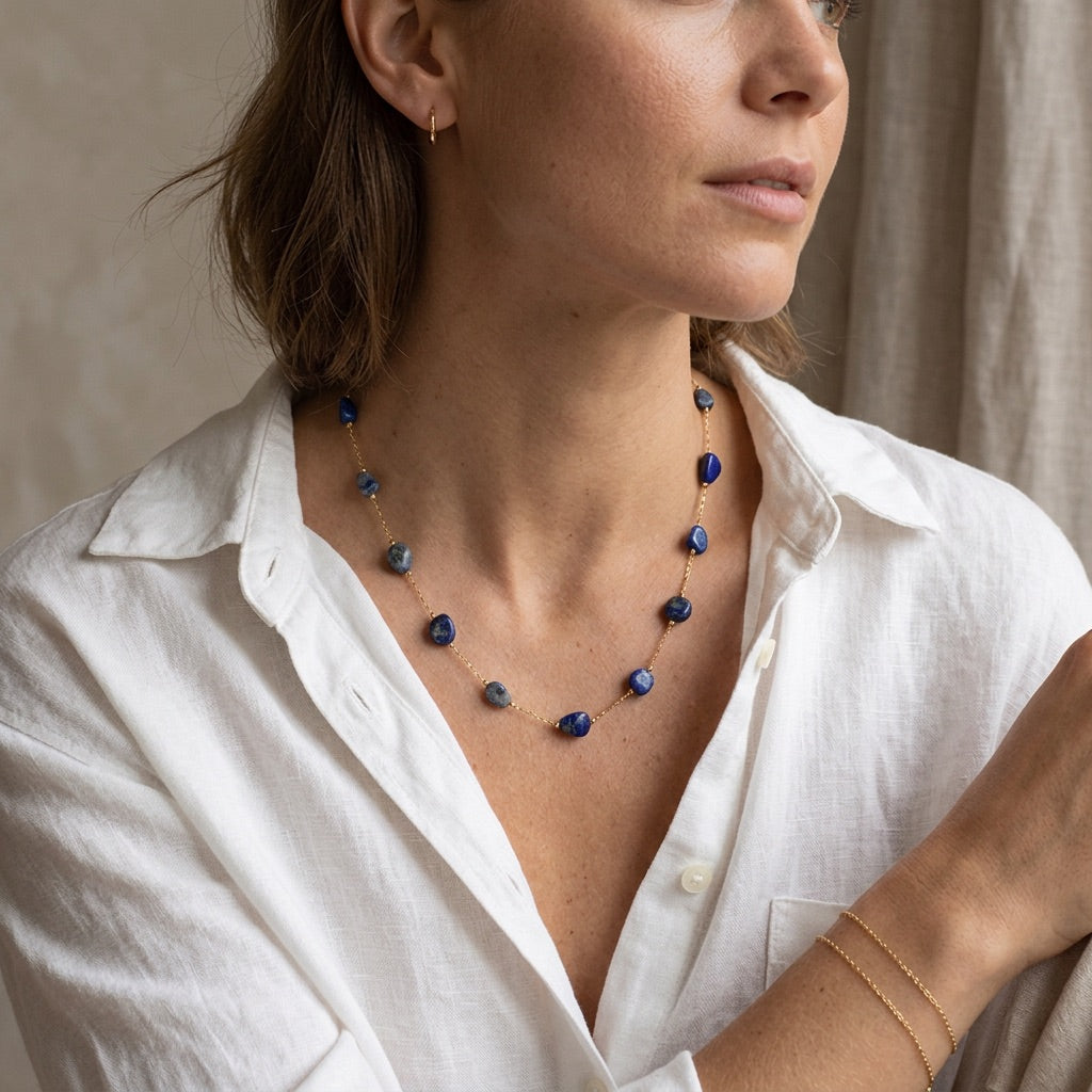 Lapis Lazuli Stone Necklace "Celestia Drift"