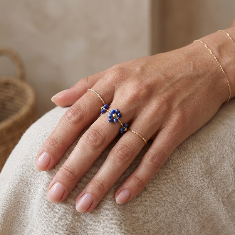 Lapis Lazuli Ring "Flower" adjustable