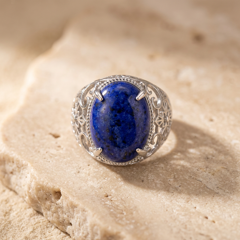 Lapis Lazuli Stone Adjustable Ring "Noctis Aura"