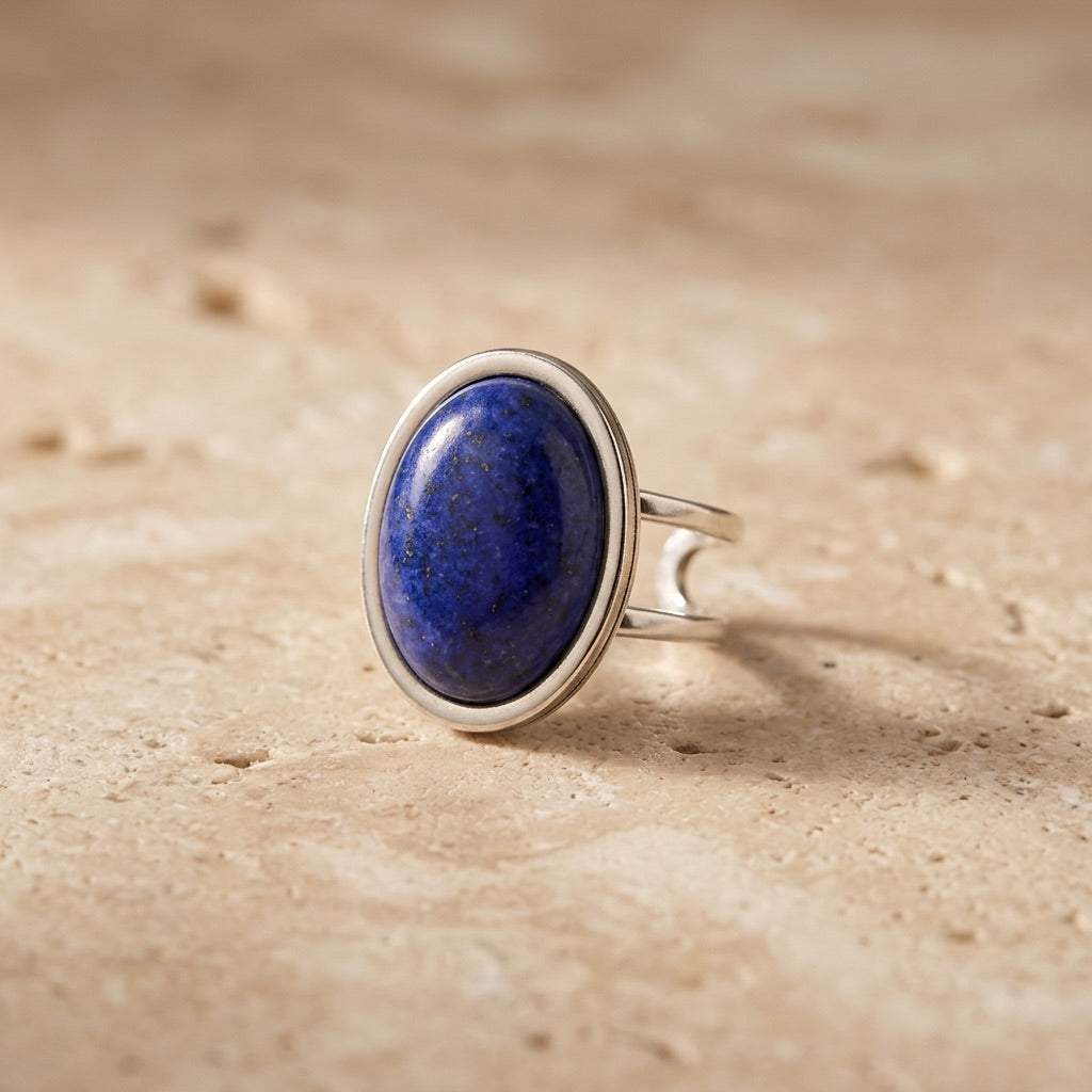 Lapis Lazuli Stone Adjustable Ring "Velora Tide"