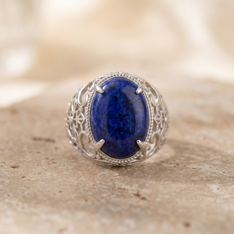 Lapis Lazuli Stone Adjustable Ring "Noctis Aura"