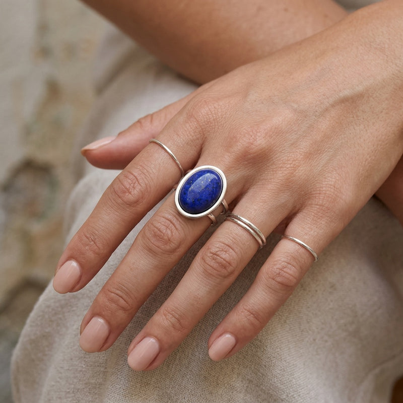 Lapis Lazuli Stone Adjustable Ring "Velora Tide"