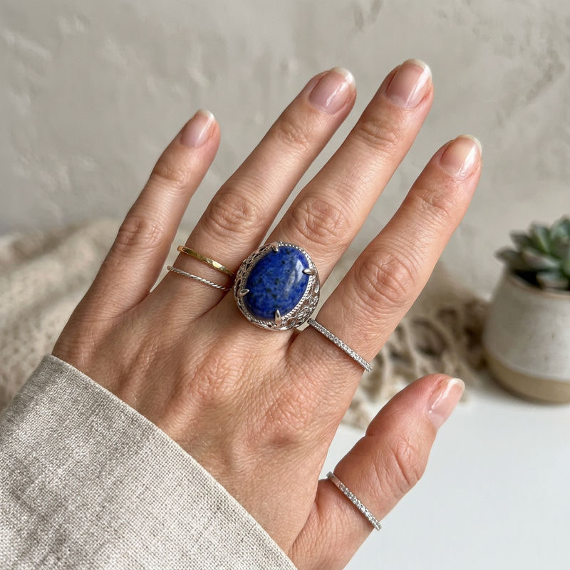 Lapis Lazuli Stone Adjustable Ring "Noctis Aura"