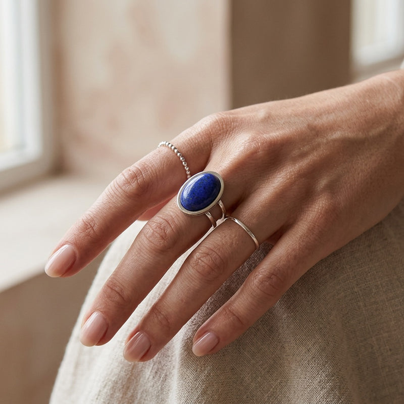 Lapis Lazuli Stone Adjustable Ring "Velora Tide"