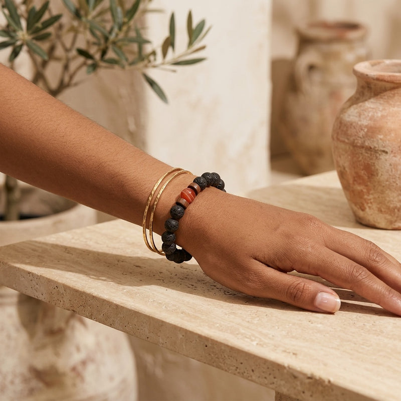 Lava Stone & Agate Bracelet "Falcon Veil"