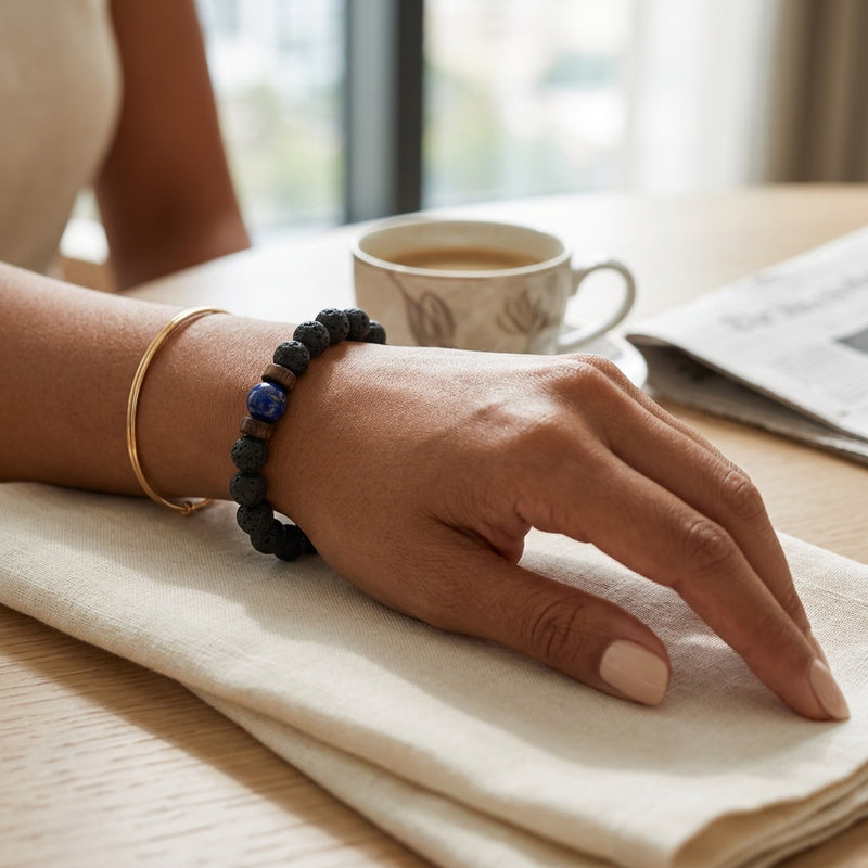 Lava Stone & Lapis Lazuli Bracelet "Falcon Veil"