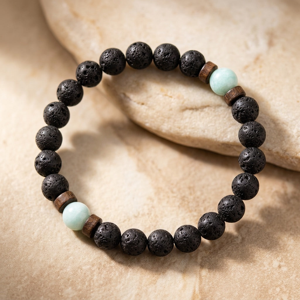 Lava Stone & Amazonite Bracelet "Falcon Veil"