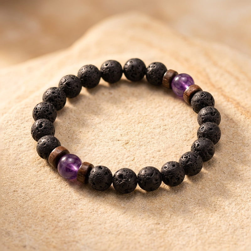 Lava Stone & Amethyst Bracelet "Falcon Veil"