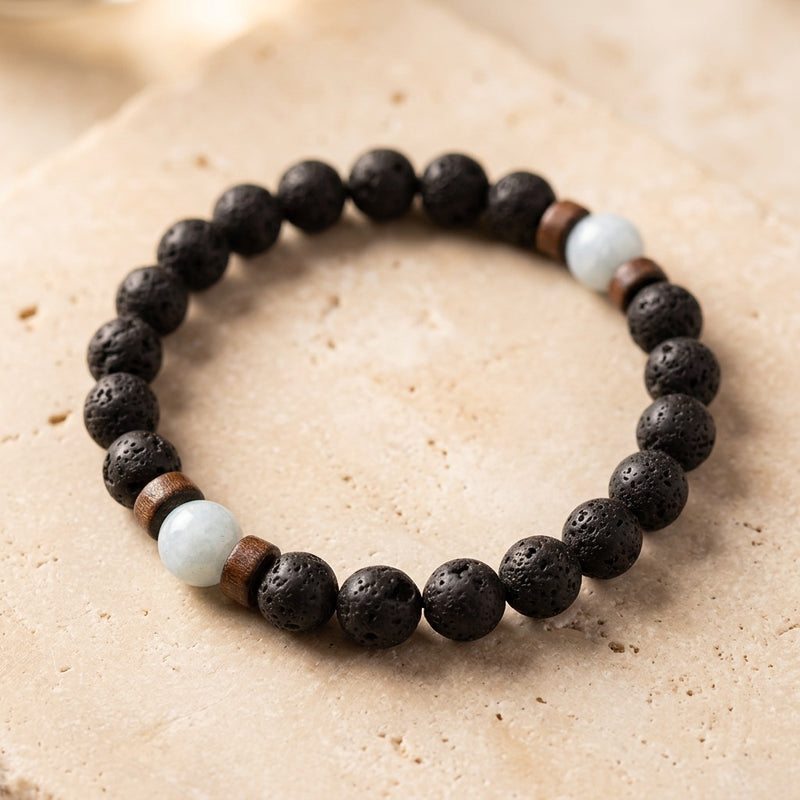 Lava Stone & Aquamarine Bracelet "Falcon Veil"