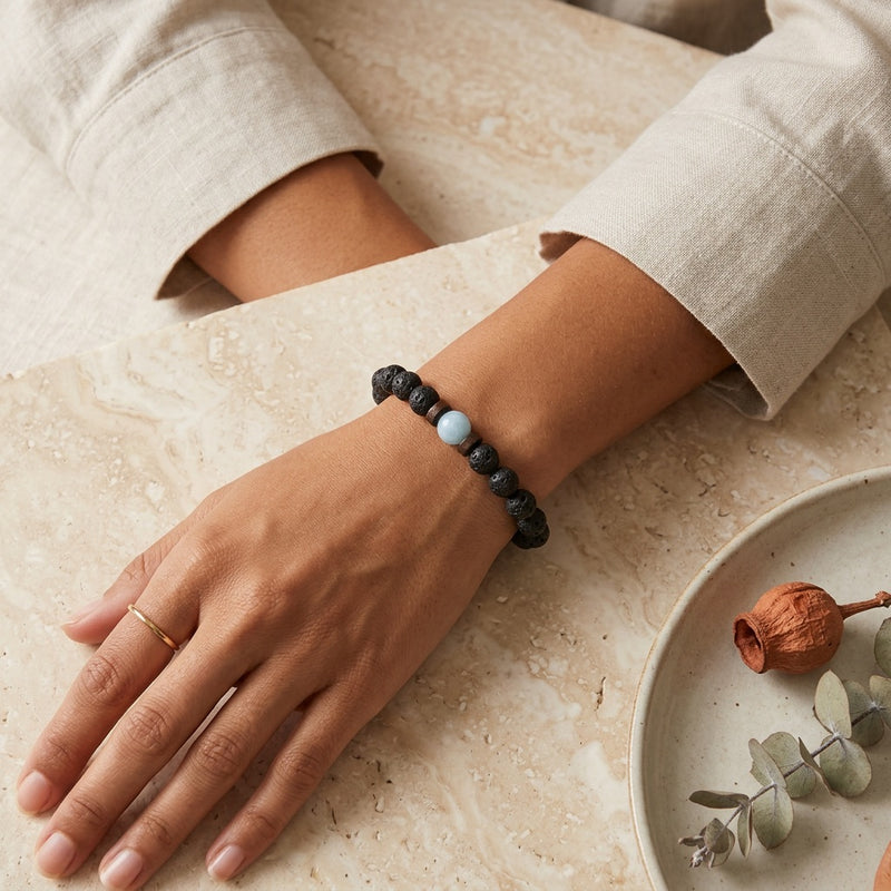 Lava Stone & Aquamarine Bracelet "Falcon Veil"