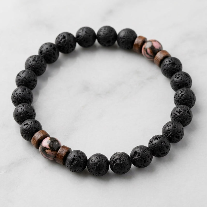 Lava Stone & Rhodonite Bracelet "Falcon Veil"