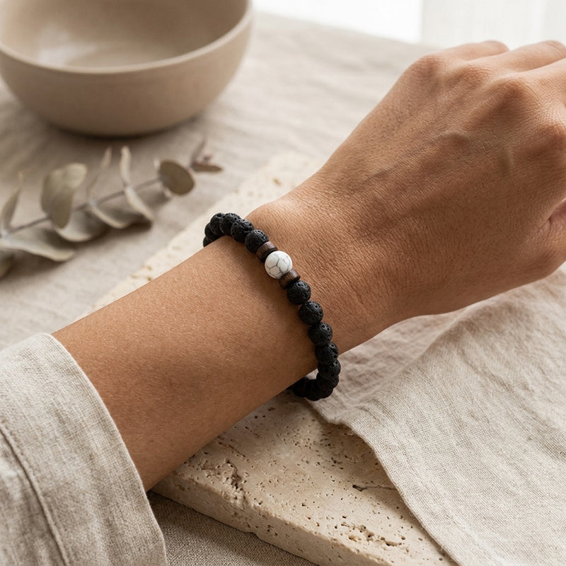 Lava Stone & Howlite Bracelet "Falcon Veil"