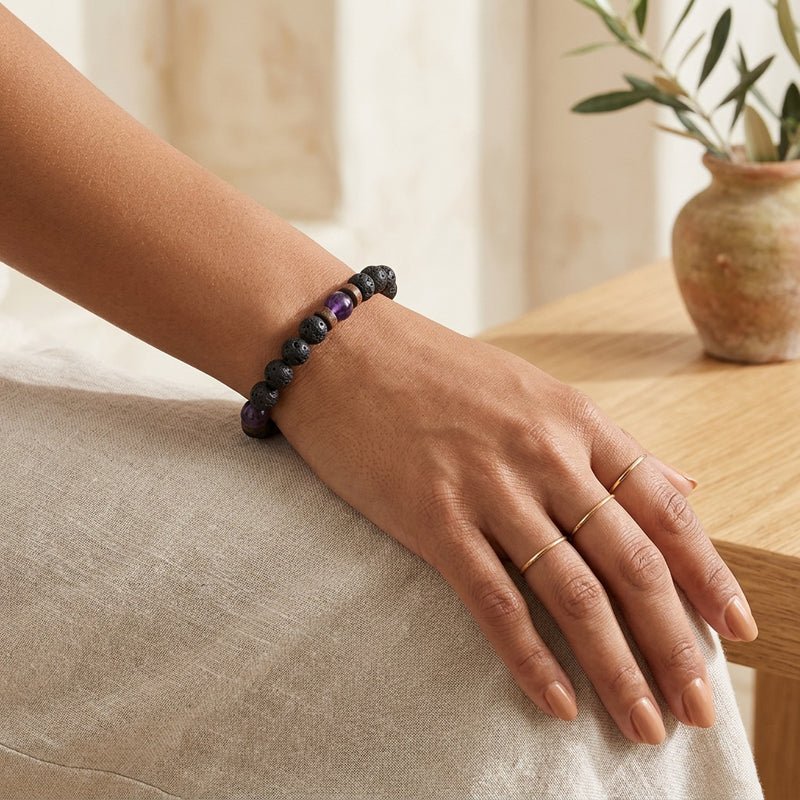 Lava Stone & Amethyst Bracelet "Falcon Veil"