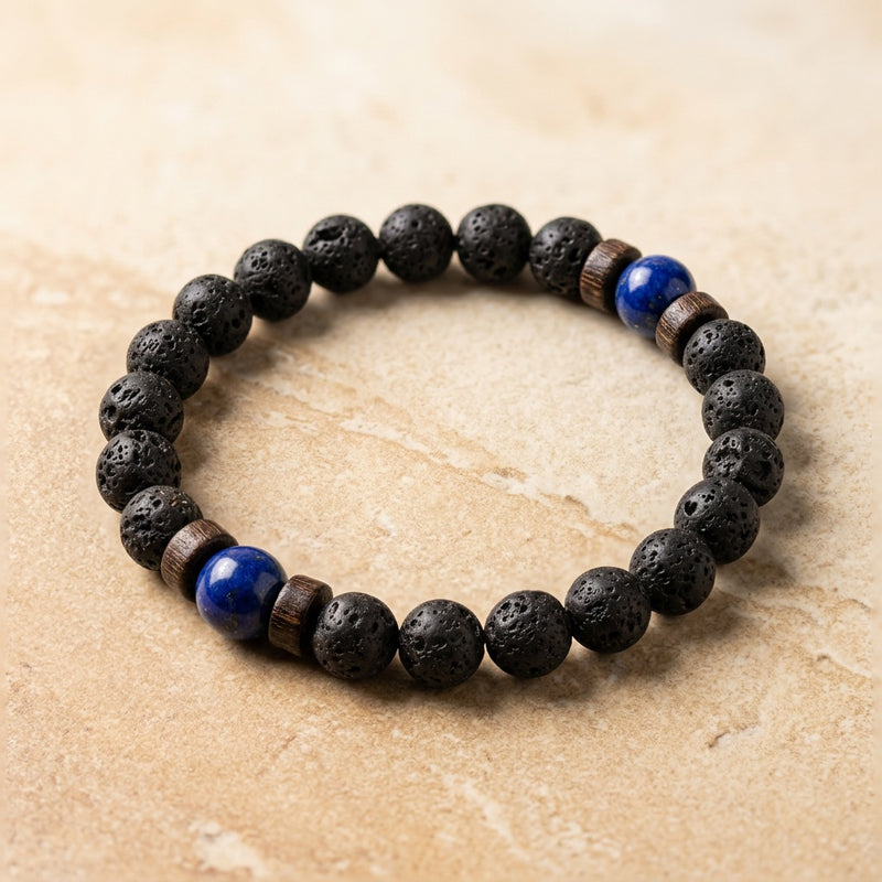 Lava Stone & Lapis Lazuli Bracelet "Falcon Veil"