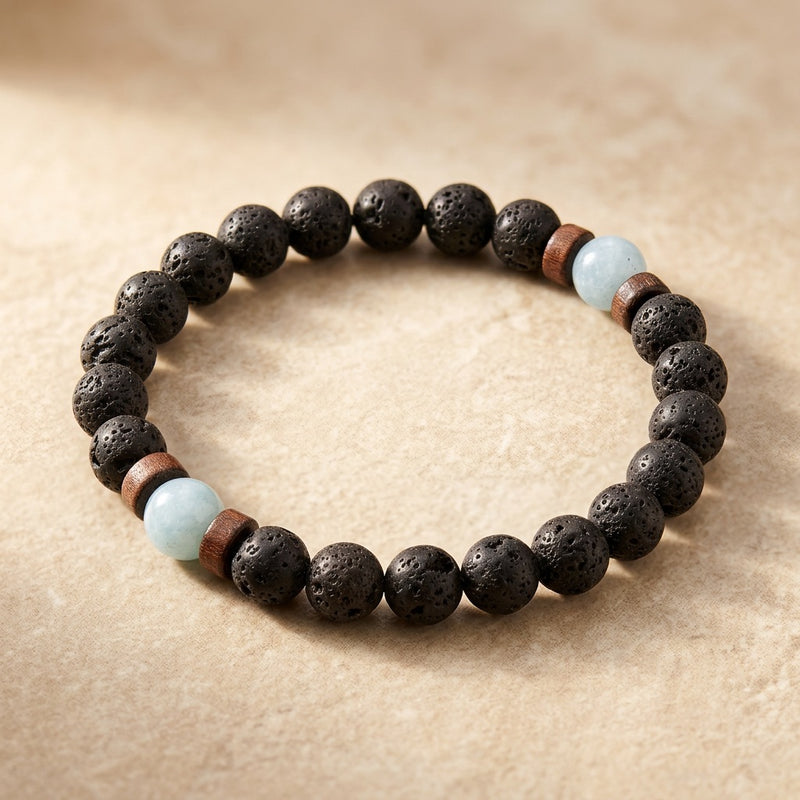 Lava Stone & Aquamarine Bracelet "Falcon Veil"