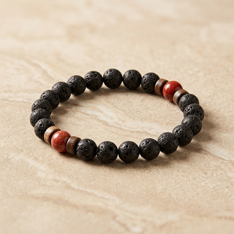 Lava Stone & Red Jasper Bracelet "Falcon Veil"