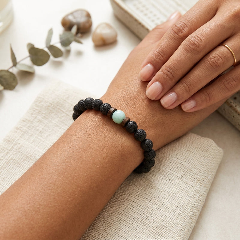 Lava Stone & Amazonite Bracelet "Falcon Veil"