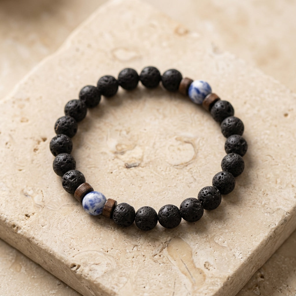 Lava Stone & Sodalite Bracelet "Falcon Veil"