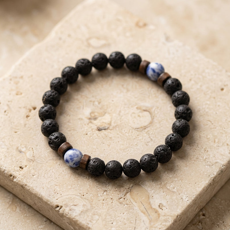 Lava Stone & Sodalite Bracelet "Falcon Veil"