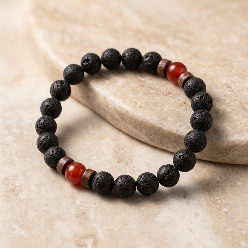 Lava Stone & Agate Bracelet "Falcon Veil"
