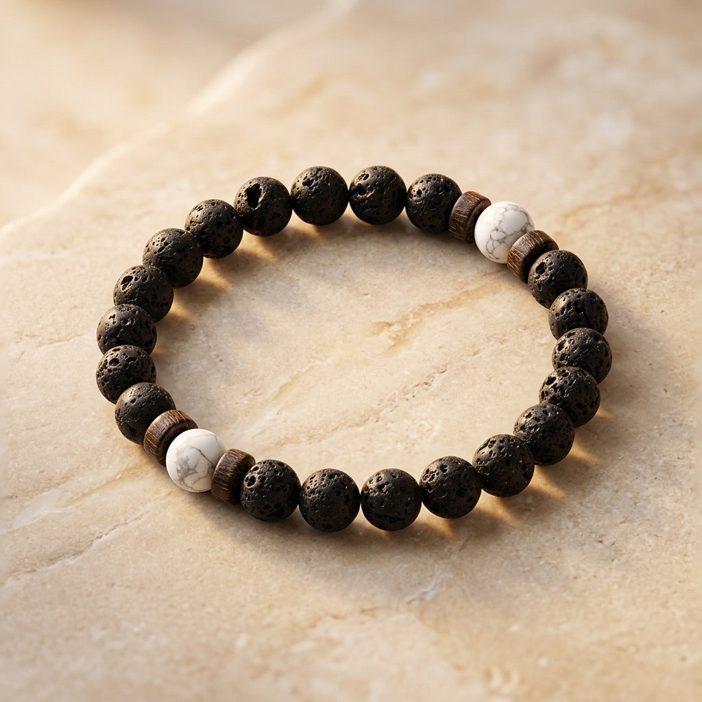 Lava Stone & Howlite Bracelet "Falcon Veil"