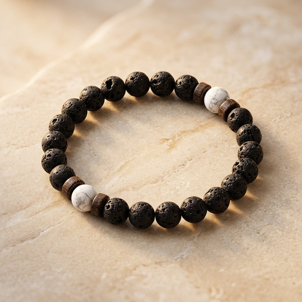 Lava Stone & Howlite Bracelet "Falcon Veil"
