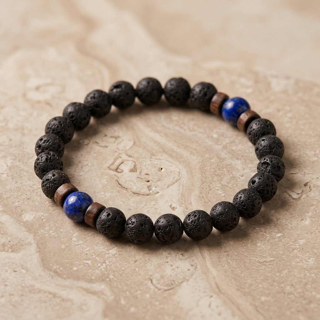 Lava Stone & Lapis Lazuli Bracelet "Falcon Veil"