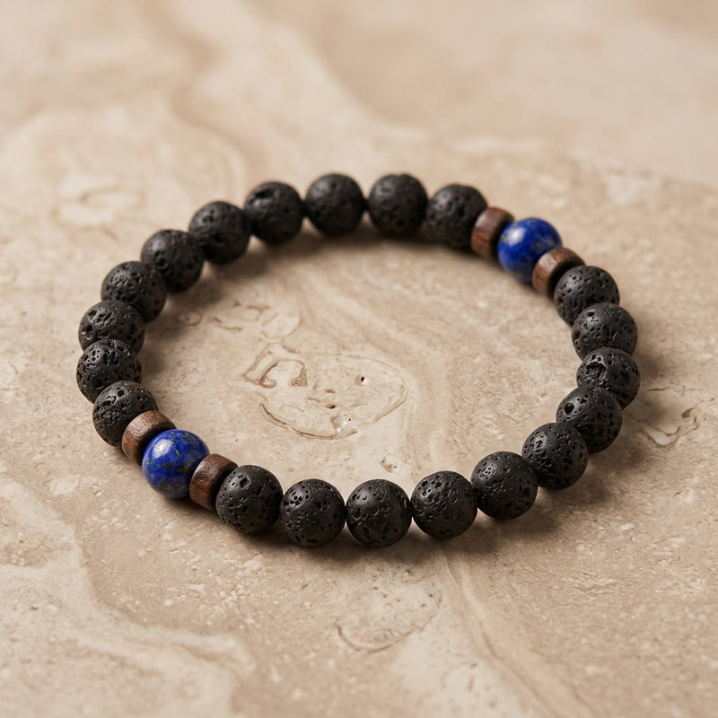Lava Stone & Lapis Lazuli Bracelet "Falcon Veil"