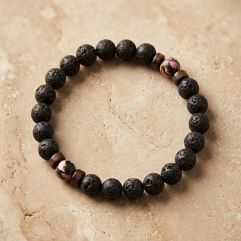 Lava Stone & Rhodonite Bracelet "Falcon Veil"
