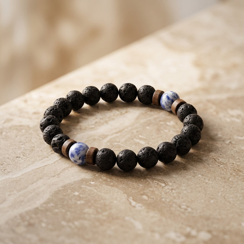 Lava Stone & Sodalite Bracelet "Falcon Veil"