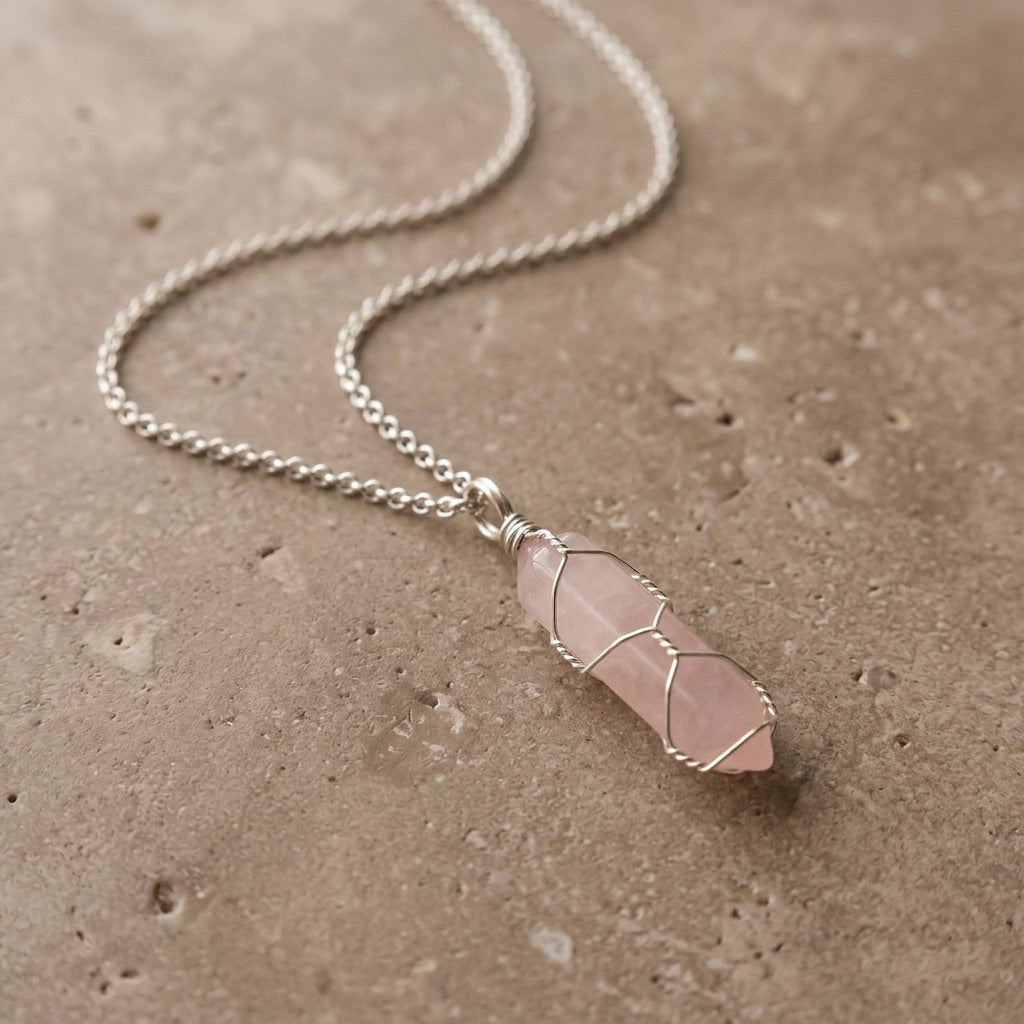 Silver Rose Quartz Necklace "Nexa"