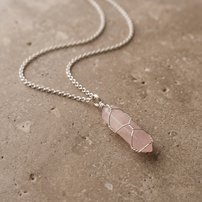 Silver Rose Quartz Necklace "Nexa"